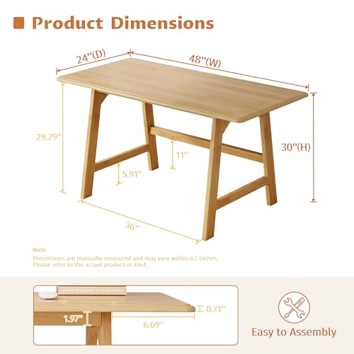 IOTXY Solid Wood Writing Table - 48" W x 24" D Minimalist Computer Desk for Home Office, Work, Study, Creativity, and PC Workstation, Oak - color: Oak, size: 48" W