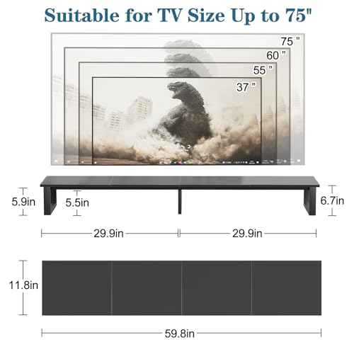aboxoo 59" Large TV Riser Stand for 32-75 Inch TV, TV Shelf with Steel Legs, Tabletop TV Riser for Home Living Room, Study Office (Black) - color: Black, size: 59 inch