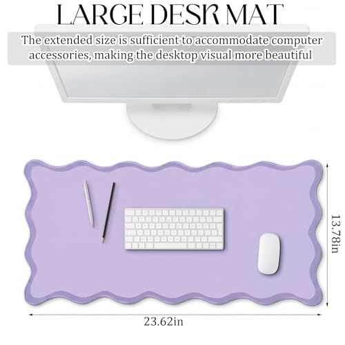 Hahafelt Scalloped Desk Mat Large Desk Pad Cute Coquette Table Mat Back to School Preppy Table Make up Pad Nonslip Graduation Gift with Stitching Waterproof Gaming(Purple,23.6 x 13.8 Inches) - color: Purple, size: 23.6 x 13.8 Inches