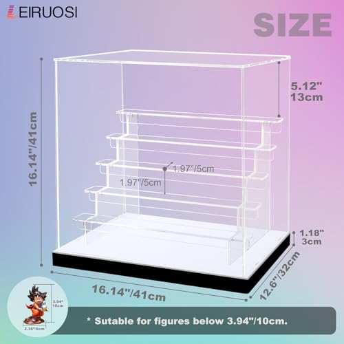 Acrylic Display Case with RGBW LED Light, 6 Tier Clear Display Box, Dustproof Display Cabinet Shelf for Action Figures and Collectibles, Mini Toys, Assembly Showcase (15.35x11.81x14.96in) - size: 6 Tier 15.35x11.81x14.96in