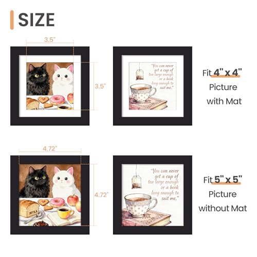 upsimples 5x5 Picture Frame, Display Pictures 4x4 with Mat or 5x5 Without, Wall Hanging Photo Frames, Black, 1 Pack - color: Black, size: 5x5