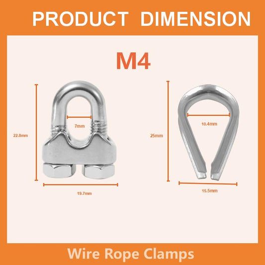 8 Pcs M4 Wire Rope Clamps Cable Clamps 4 Pcs 5/32”Wire Rope Thimble U Bolt Saddle Fastener 304 Stainless Steel Cable Clamps - style: M4 - 5/32”