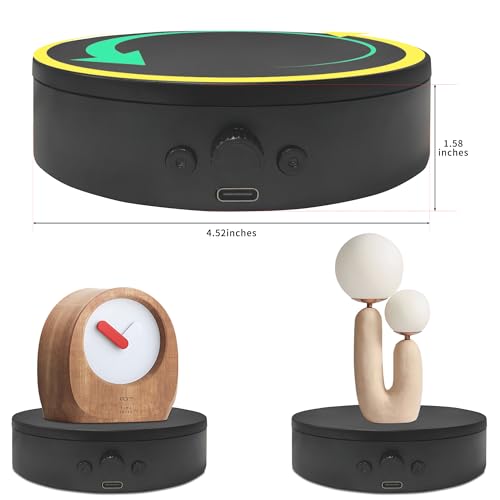 Rotating Display Stand Easy to Switch Direction, Spinning Platform Adjustable Speed, 360 Degree Motorized Photography Turntable for Jewelry, Shoes Display and Shooting, Lazy Susan(4.53" black) - color: 4.53" black