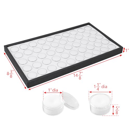 Ikee Design White Foam Gem Jars Showcase Stackable Display Tray for Collectibles, Home Organization Storage Box with 50 Gemstones and Bead Storage Jars, White Foam/Black Tray - color: White Foam/Black Tray (50 Jars)