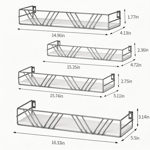 Amaoot Floating Shelves for Wall Set of 4, Different Sizes Mounted Wood Floating Shelf, Wall Shelves for Living Room, Bedroom, Bathroom, Kitchen, Farmhouse Decor, Office(Grey) - color: Grey
