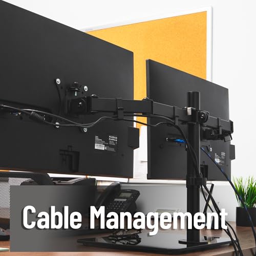 Mind Reader Freestanding Dual Monitor Desk Mount for 13"-32" Screens, VESA 75x75/100x100, Full Motion with 180° Rotation, ±90° Swivel, ±45° Tilt, Holds Up to 17.6 lbs Each – No Clamp, Black