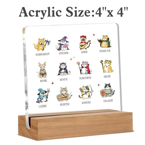 Funny DnD Gifts for RPG Gamers, Gaming Gifts for Gamers Coworker Friends, Nerdy Gift for Men Women, DnD Cats Acrylic Plaque Desk Signs Decor 4 × 4 Inches - color: B