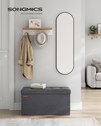 SONGMICS MAZIE Collection - 30 Inches Storage Ottoman Bench with Flipping Lid, Storage Chest Footstool, Load 660 lb, for Entryway, Living Room, Bedroom, Synthetic Leather, Dark Gray ULSF045G01 - color: Dark Gray, size: 15"D x 30"W x 15"H