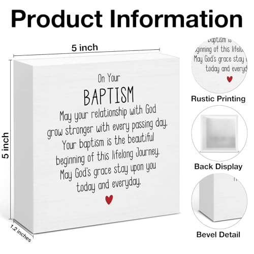 Baptism Gifts for Girls Boys, Religious Christening Confirmation Catholic Sign Decorations, On Your Baptism Quote Wooden Sign Home Shelf Desk Decor - color: BAPTISM