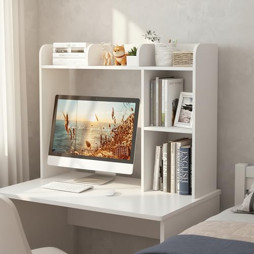 Tangkula Desktop Bookshelf, Countertop Storage Hutch with 5 Shelves for Computer Desk, Desk 3-Tier Display Rack, Multipurpose Wood Desktop Hutch Storage Organizer for Dorm Office Home - color: White, size: 5 Shelves