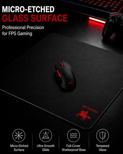 Tempered Glass Gaming Mouse Pad, Micro-Etched Ultra-Smooth Surface, Hard Mouse Pad for Fast Glide, Precision Tracking, Speed & Control, Non-Slip Base, 16.1" x 12.2" - color: Black