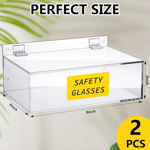 Weysat Acrylic Safety Glasses Holder Safety Glasses Dispenser with Lid Stand or Wall Organizer for Disposable Goggle Storage - color: Clear