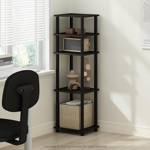 Furinno Turn-N-Tube Storage Shelves, Stackable Standing Shelf, Open Corner Shelf, for Organization and Storage, Living Room, Garage, Home Office, Americano - color: Americano/Black, size: 2-Pack, 5-Tier