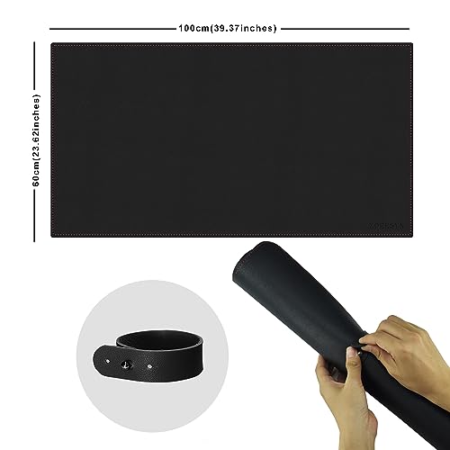 ZORESYN Large Desk Pad (39.4" x 23.6") - Waterproof PU Leather Desk Mat with Non-Slip Base, Office Desk Protector for Keyboard, Mouse, and Writing, Durable Stitched Edges (Black) - color: Black, size: 39.4L x 23.6W inches