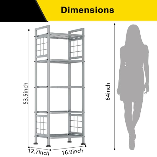 GIOTORENT 5-Wire Standing Storage Shelf, Metal Shelving Unit Pantry Rack for Laundry Kitchen Bathroom Organizer(Silver) - color: Silver, size: 12.7D x 16.9W x 53.5H (5Tier)