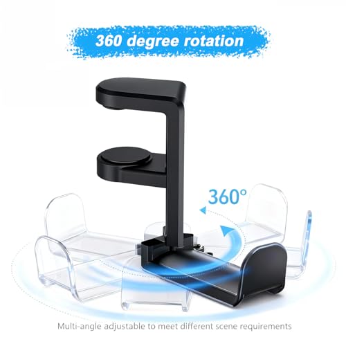 Universal Headphone Stand & Headset Holder - 360° Swivel Under Desk Headphone Hook with Cable Management Clip (Black) - color: Black