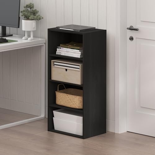 Furinno Basic Book Shelf, 4-Tier Bookcase with Open Shelf, Bookshelf, Cube Storage Organizer, 11 x 17 x 35, for Living Room, Bedroom, Home Office, Espresso - color: Espresso, size: 4-Tier, 11 x 17 x 35