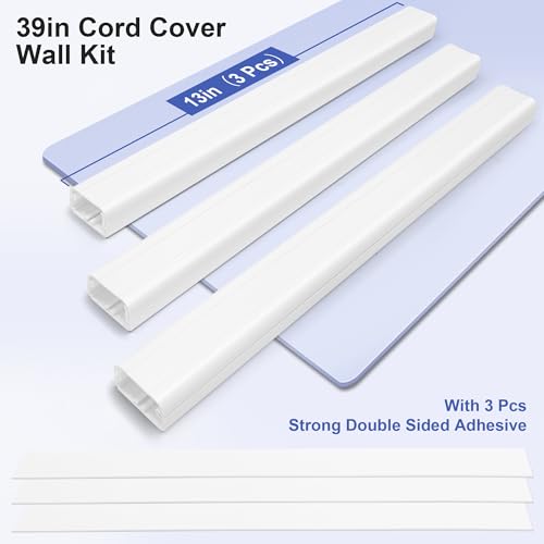 39in Cord Covers for Wires on Wall, YCLYC Wall Cord Cover, Large TV Cable Hider Wall Kit, White TV Cord Hider for Wall Mounted TV, Electrical Cable Raceway Cord Organizer, 3 X L13in W1.2 H0.7 - color: White, size: Medium-39in
