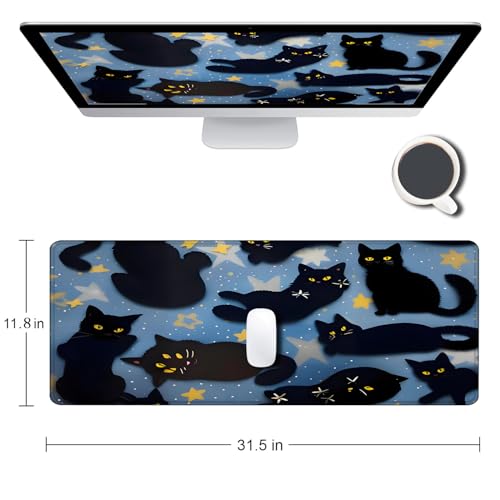 Large Gaming Mouse pad,Black cat Design Anti Slip Rubber Base Mouse pad, Suitable for Computer, Laptop, Office Desk Accessories - color: Black cat Design