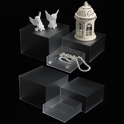 Tuanse 6 Pcs Buffet Risers, Food Risers for Buffet Table, Display Stand for Catering Dessert Collectibles Jewelry Figures Show, 5 Sided Acrylic Cube Display Organizer Acrylic Cube Boxes(Frosted Clear) - color: Frosted Clear