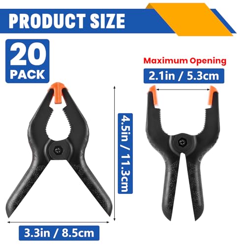 20 Pack 4.5 inch Plastic Spring Clamps, Black Heavy Duty Clips, Backdrop Clips, Woodworking Clamps, Plastic Clamps for Crafts, Backdrop Stand, Woodworking, Photography - size: 4.5in-20P