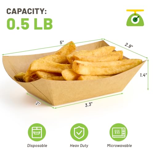 ZORRITA Small Paper Food Trays, 1/2 Lb, 120 Pack, Disposable | Mini Brown Paper Food Boats, Serving Baskets, For Party Nachos Fries Tacos Snacks Treats - size: 1/2 lb