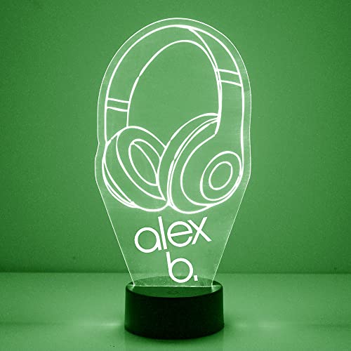 Personalized Gaming LED Sign Night Light Lamp with Remote, Custom Text, Acrylic Display with 16 Colors & 4 Modes, Battery or USB Power, Made in The USA (Headphones) - style: Headphones