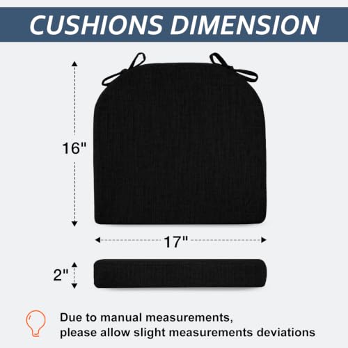 Basic Beyond Chair Cushions for Dining Chairs with Ties and Removable Cover, 2" Thick Seat Cushions for Kitchen Chairs, Set of 6, 17" x 16", Black - color: Black, size: 17"x16"x2"(Pack of 6)