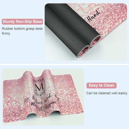 Large Gaming Mouse Pad with Coaster,Desk Matt for Desktop,Desk Mat-Pink M | Desk Pad,XXL Cute Desk Mat Cover for Computer Keyboard Laptop Women Office Home Decor, 31.5'' x15.6'' - color: A92-Letter M