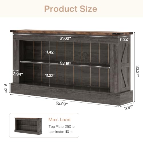 Tribesigns 63-Inch Long Console Table for Entryway, Narrow Long Entry Table with Shelves for Living Room, Farmhouse Sofa Console Behind Couch, for Foyer, Hallway, Gray and Brown - color: Gray and Brown