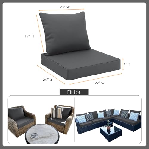 Favoyard Outdoor Seat Cushion Set 22 x 24 Inch Waterproof & Fade Resistant Patio Furniture Cushions with Removable Cover Deep Seat & Back Cushion with Tie Straps for Chair Sofa Couch - color: Dark Gray, size: 22 x 24 Inch