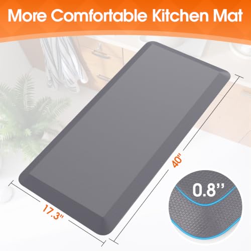 4/5 Inch Thicker Kitchen Mat, Cushioned Thick Floor Comfort Mat, with Non-Slip Bottom, Water & Stain Resistant, Easy Clean Standing Desk Mat for Kitchen, Sink, Office (17.3"x39"x0.8", Grey) - color: Grey, size: 39"L x 17.3"W x 0.8"Th