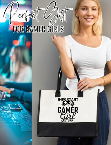 InnoBeta Gamer Gifts for Women & Gamer Girls, Canvas Tote Bag on Christmas or Birthday, Tote with Top Zipper Closure and Shoulder Strap