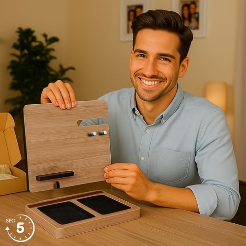 Namore Nightstand Organizer for Men – Wood Phone Docking Station & Bedside Valet Tray Organizer for Wallet, Watch & Keys – Unique Gifts for Men, Husband, Dad - color: Santana