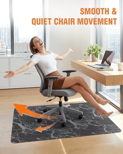 Carvapet Luxury Carrara Marble Office Chair Mat for Hardwood Floor - 36x48 Inch Acoustic Noise-Dampening Desk Carpet, Smooth Glide Heavy Duty Floor Protector for Rolling Computer Gaming Chairs - color: Marble Pattern