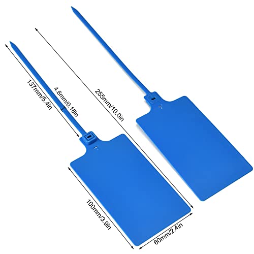 100 Blue Plastic Writable Shipping Tags - Large, Waterproof, Hanging Labels with One Permanent Marker Pen - color: Blue, size: 100 PCS