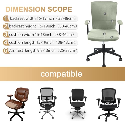 Tallew 4 Pcs Office Chair Covers Set Computer Universal Protective Stretchable Chair Seat Covers Desk Armrest Slipcovers Pads Office Cushion Backrest for Rotating(Bean Green) - color: Bean Green