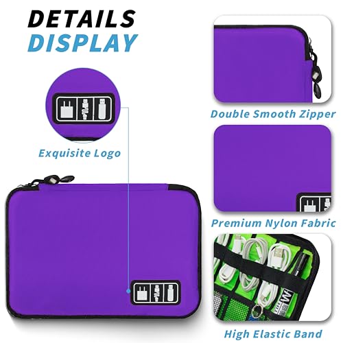 Electronics Organizer, Portable Cable Organizer Bags, Travel Electronic Accessories Storage Case for Cables, Cords, Charger, Phone (Purple) - color: A3-M-Purple, size: Medium