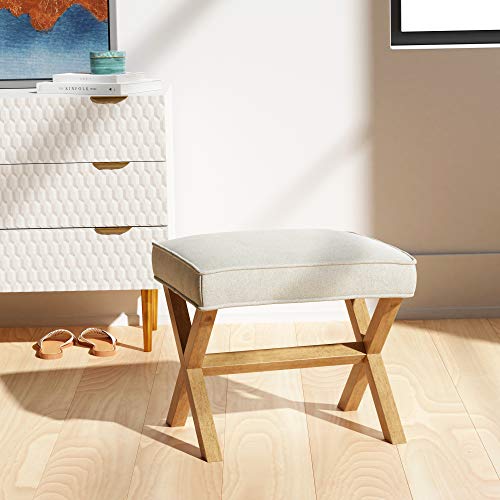 Amazon Basics Small Ottoman Foot Rest, Mid-Century Modern X Square Polyester Foot Stool, Linen, Ivory White, 18" D x 19.8" W x 18.3" H - color: Ivory, style: Classic