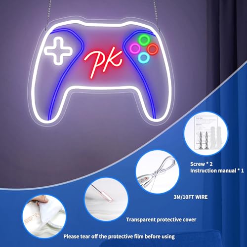 PK Gamepad Neon Sign - Dimmable USB Powered LED Light for Game Room/Teen Boy Bedroom Decor, Birthday Christmas Gift for Gamers - style: PK GamePad