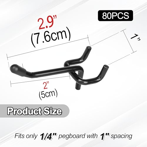 80 Pack 2 Inch Black Pegboard Hooks,Extra Thick 1/4" Heavy Duty Peg Board Hooks for Hanging, Pegboard Accessories for Garage, Kitchen, Gym, Store Wall Organizer - size: 2 inch - 80pcs(Heavy duty)