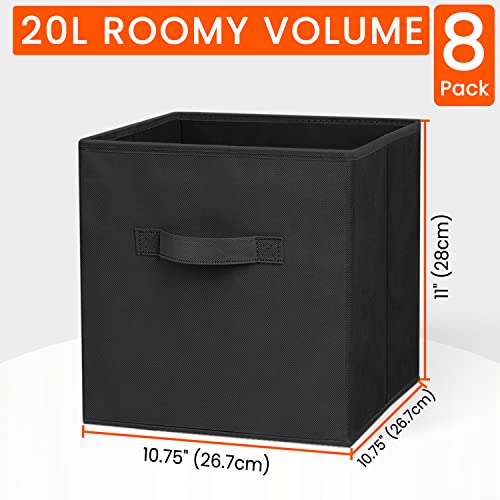 Criusia Storage Cubes - 11 Inch Heavy Duty Fabric Storage Bins for Shelves Closet, Cube Organizer - 8 Pack Collapsible Cube Storage Bins Baskets for Organizing Clothes Blankets Toys (Black) - color: Black, size: Medium -11 inches