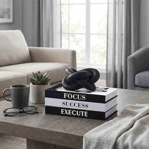 3 Pcs Faux Book Storage Box Set with 3 Link White Wood Knot Decor Decorative Faux Books with Hidden Storage for Coffee Table Decoration, Bookshelf or Mantle Aesthetic Book Decor for Home - color: Black