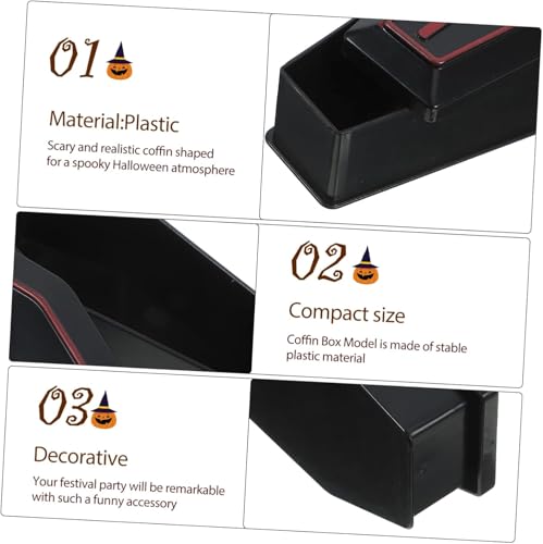 Coffin Shaped Decorative Storage Boxes, Set of 4, Black with Red Accents