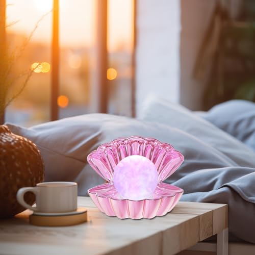 LKUA Shell Pearl Beach Themed Night Light, RGB 8 Colors Changing Mood Shell Pearl Lamps, Bedside LED Clamshell Portable Night Lights for Bar (Electroplating Powder) - color: Electroplating Powder