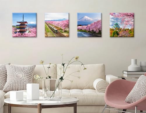 DJSYLIFE Japanese Cherry Blossom Wall Art - 12"X12"X4 | Asian Nature Landscape,Romantic Canvas Prints,Mount Fuji Posters,Spring Scenery Modern Artwork for Bedroom Home Decoration - color: Cherry Blossom