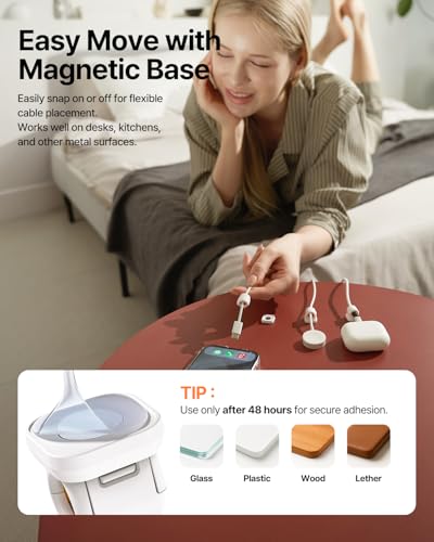 6 Pack Sinjimoru Magnetic Cable Clips, Compact Size Cord Organizer & Cable Management for Desk, Nightstand & Car, Fits up to 7.5mm Cables, White - color: White