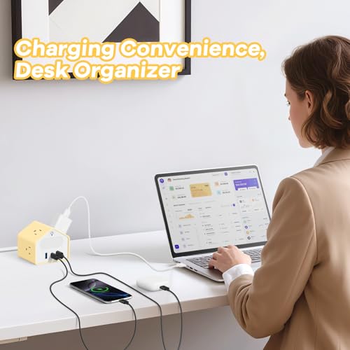 Handy Power Strip with Night Light - Yolk-Yellow Power StripOverload Protection Plug- 20W USB C Charging Station - 4 Outlets + 3 USB Ports for Desk, Nightstand, Couch, Makeup, Electronic Accessories - color: Yolk-Yellow