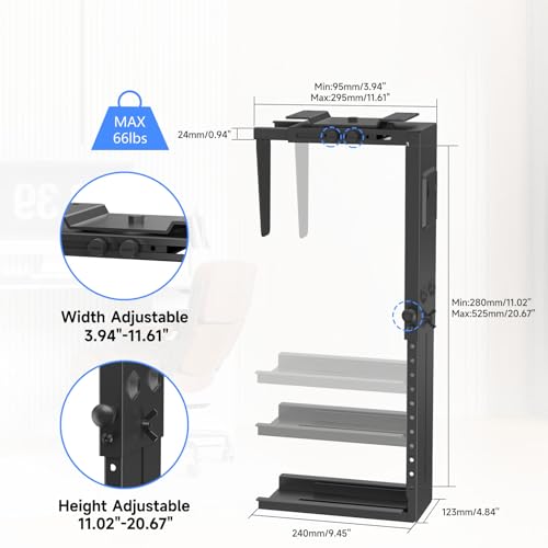 Suptek Adjustable Under Desk and Wall PC Mount,3.94 to 11.61 inch Wide Computer Case CPU Hanger Holder 360 Degree Rotatable Under-Desk PC Hanging Stand Holder Mount (ZJJ001XL) - size: MAX 11.61"(W)Desk PC Mount