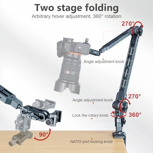 Metal Magic Arm Camera Stand, Gooseneck 360 ° rotating bracket,Flexible adjustment,5KG/11lb Load Capacity,Compatible with Phone/iPad Stand, Suitable for Kitchen/Bedside/Desk Video and Photog